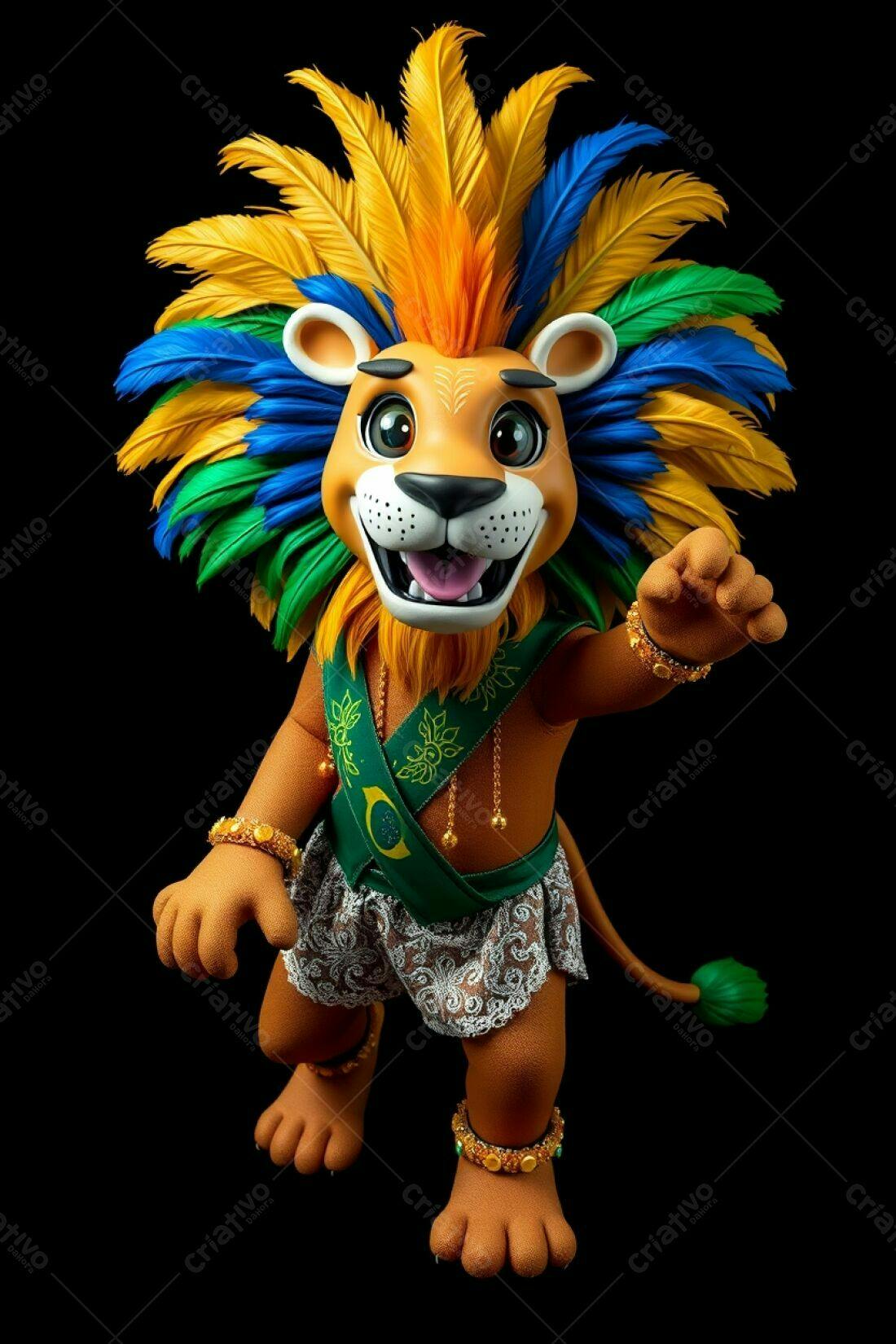 Leão com fantasia de Carnaval cores vibrantes
