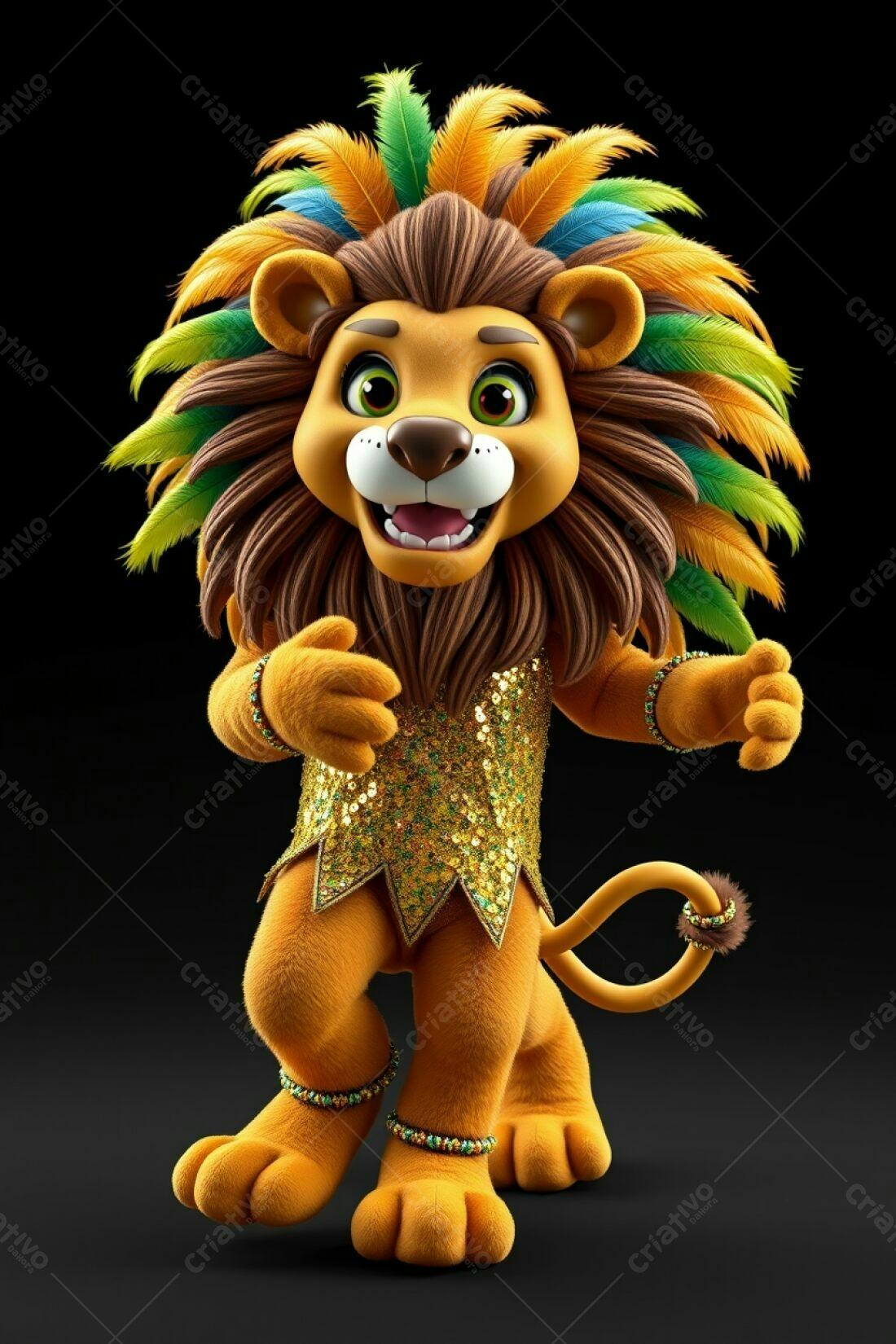 Leão animado em traje de Carnaval