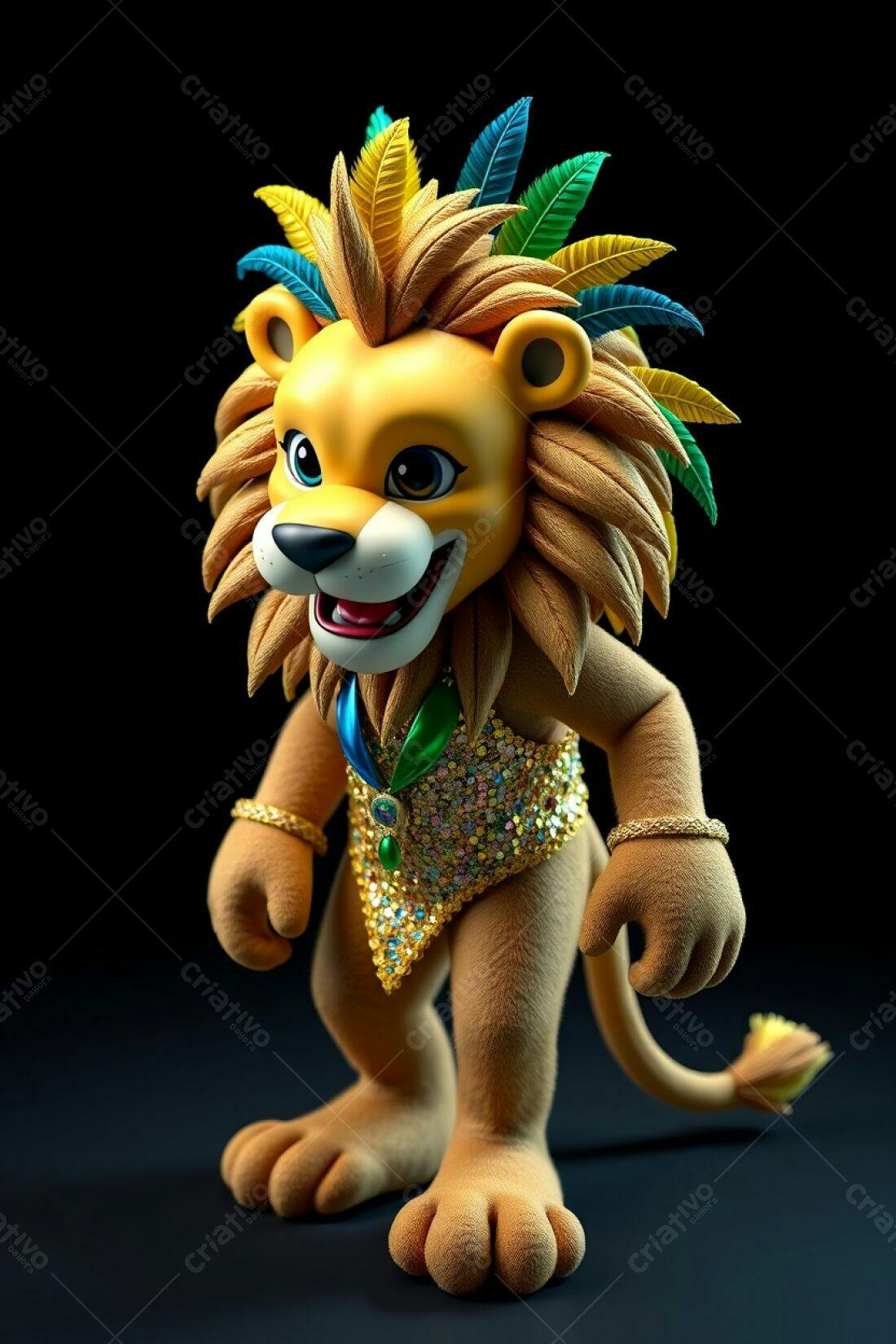 Leão em traje de Carnaval dourado
