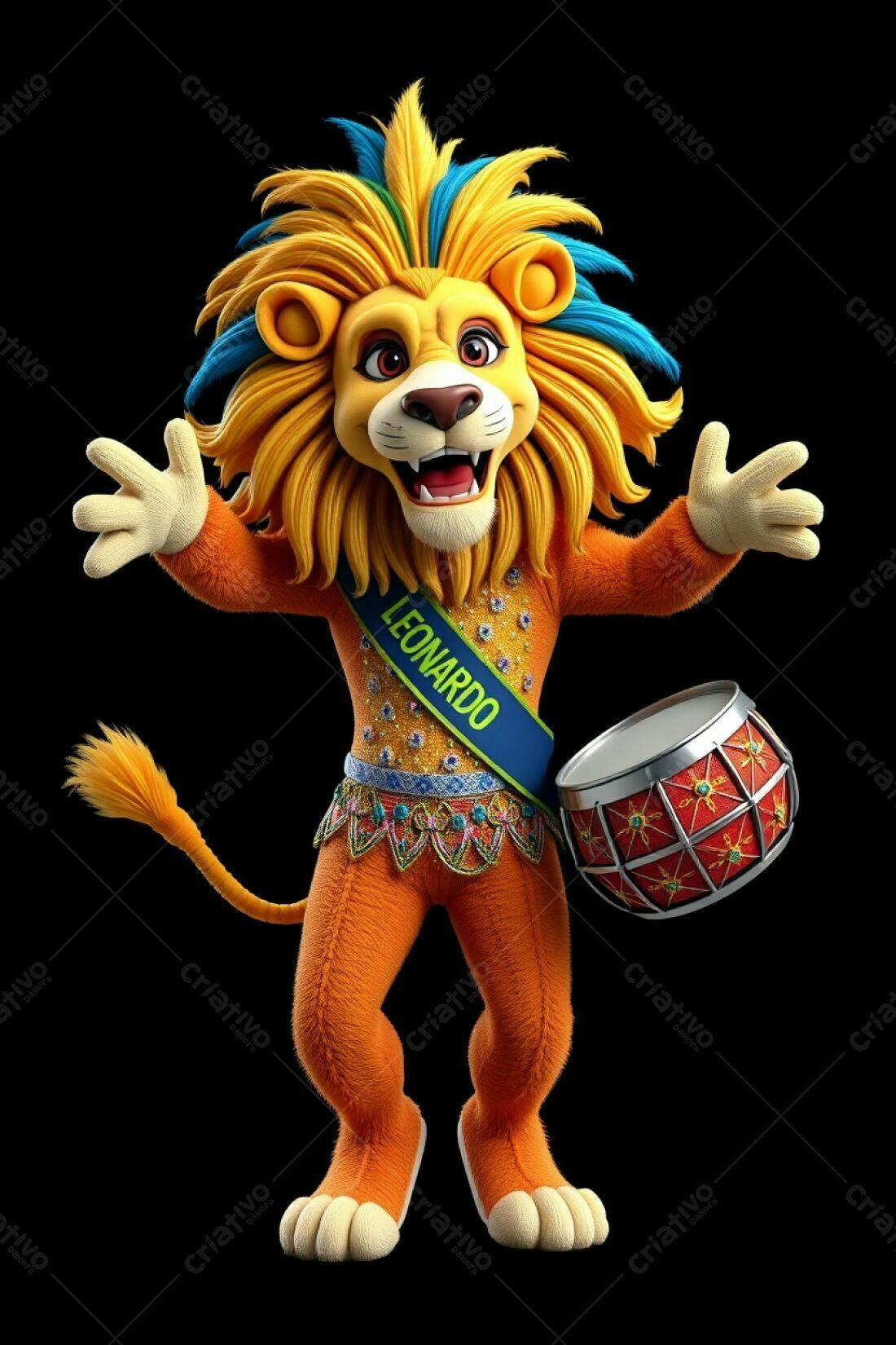 Leão animação com tambor carnaval