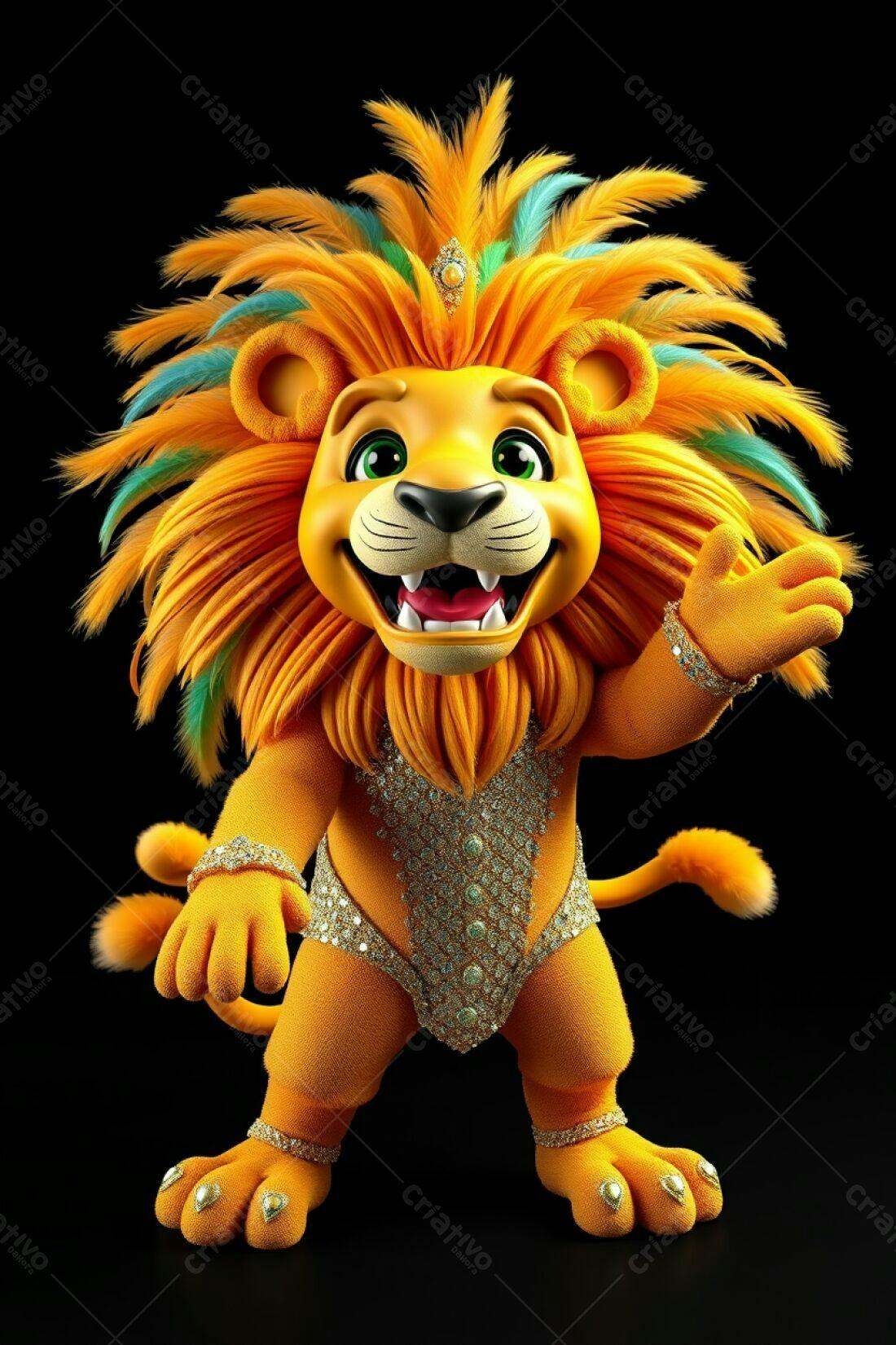 Leão animado em traje de carnaval