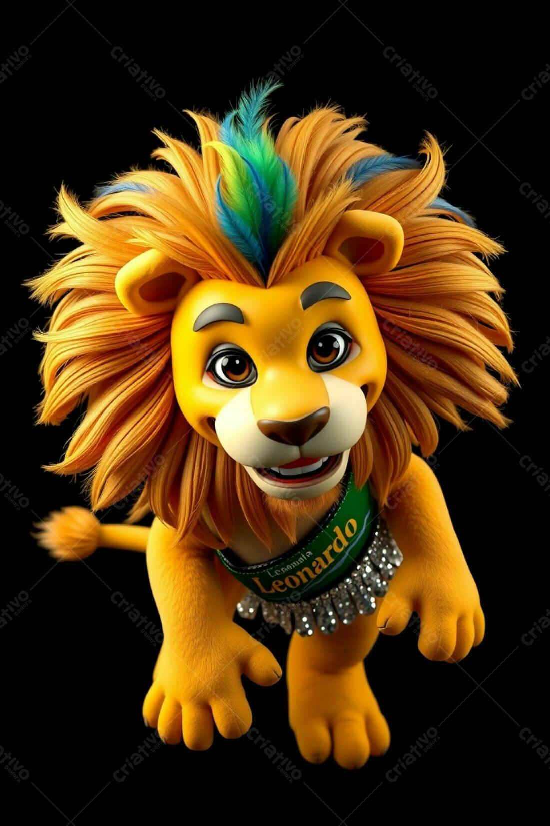 Leão animado alegre com penteado criativo