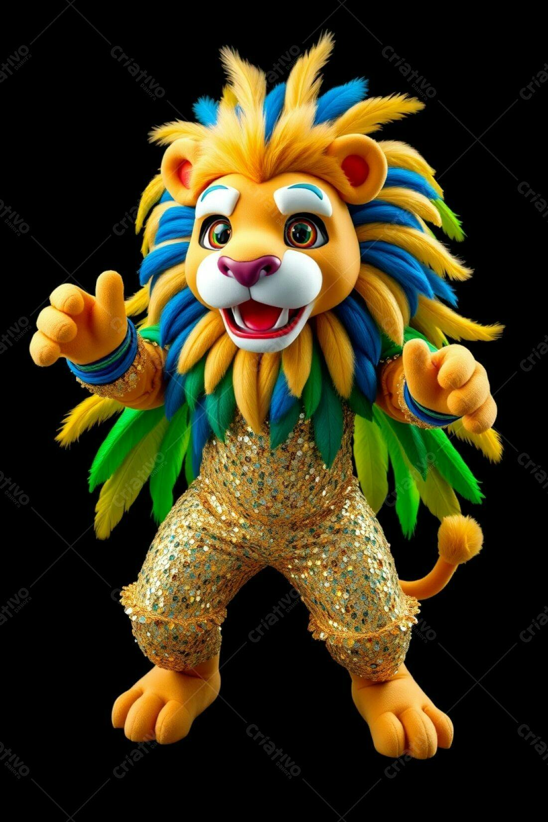 Leão em fantasia dourada Carnaval