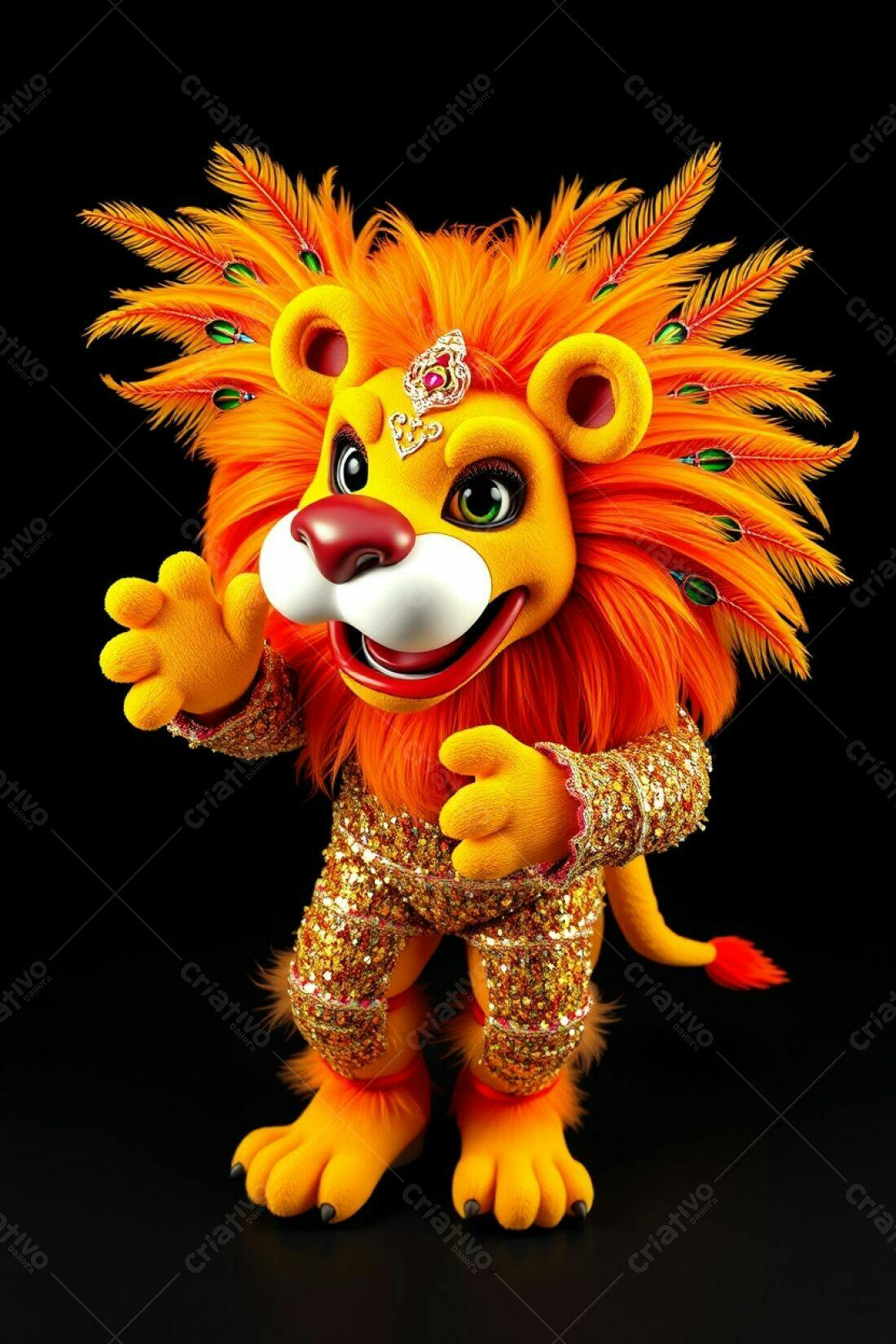 Leão em fantasia dourada e laranja