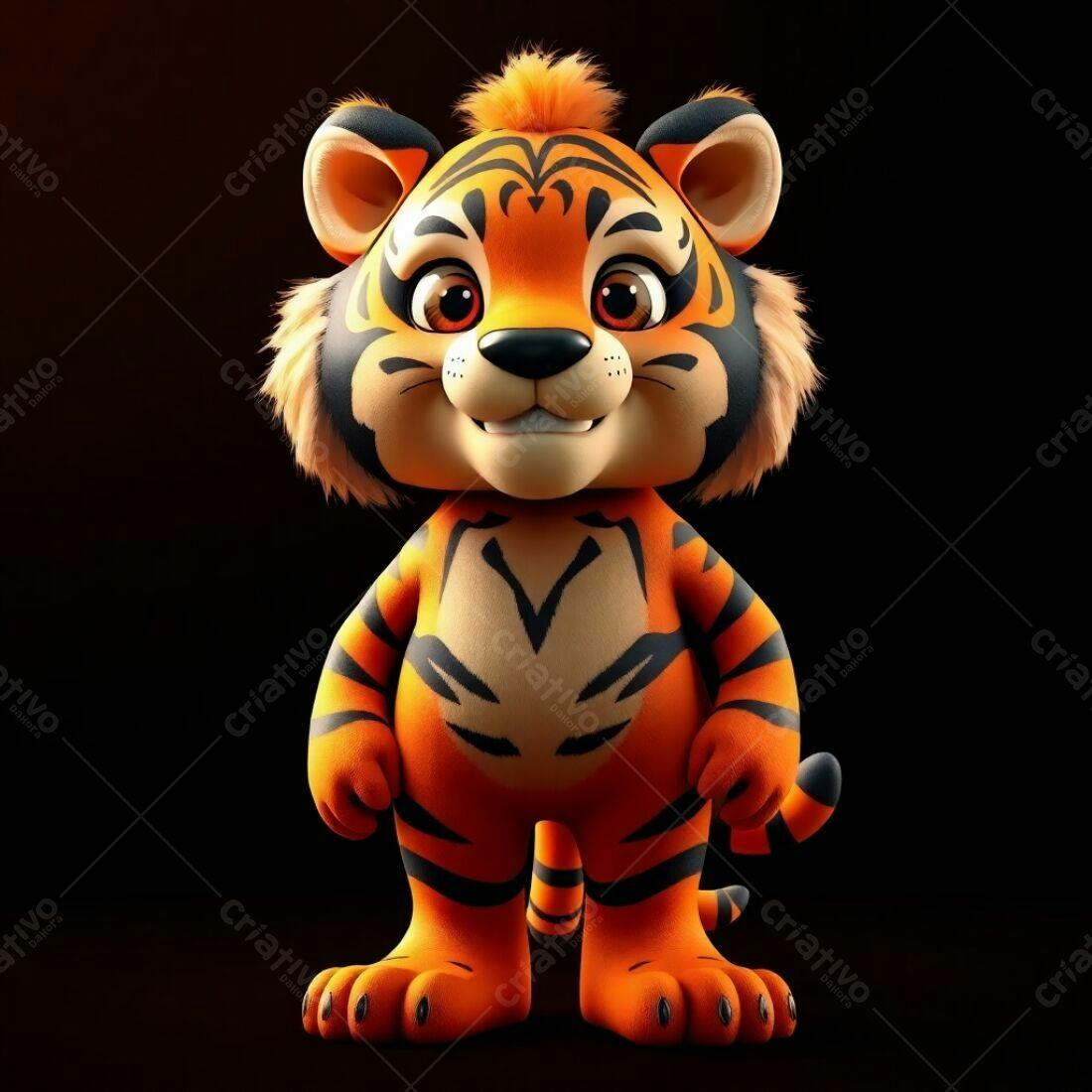 Tigre animado fofo em fundo escuro