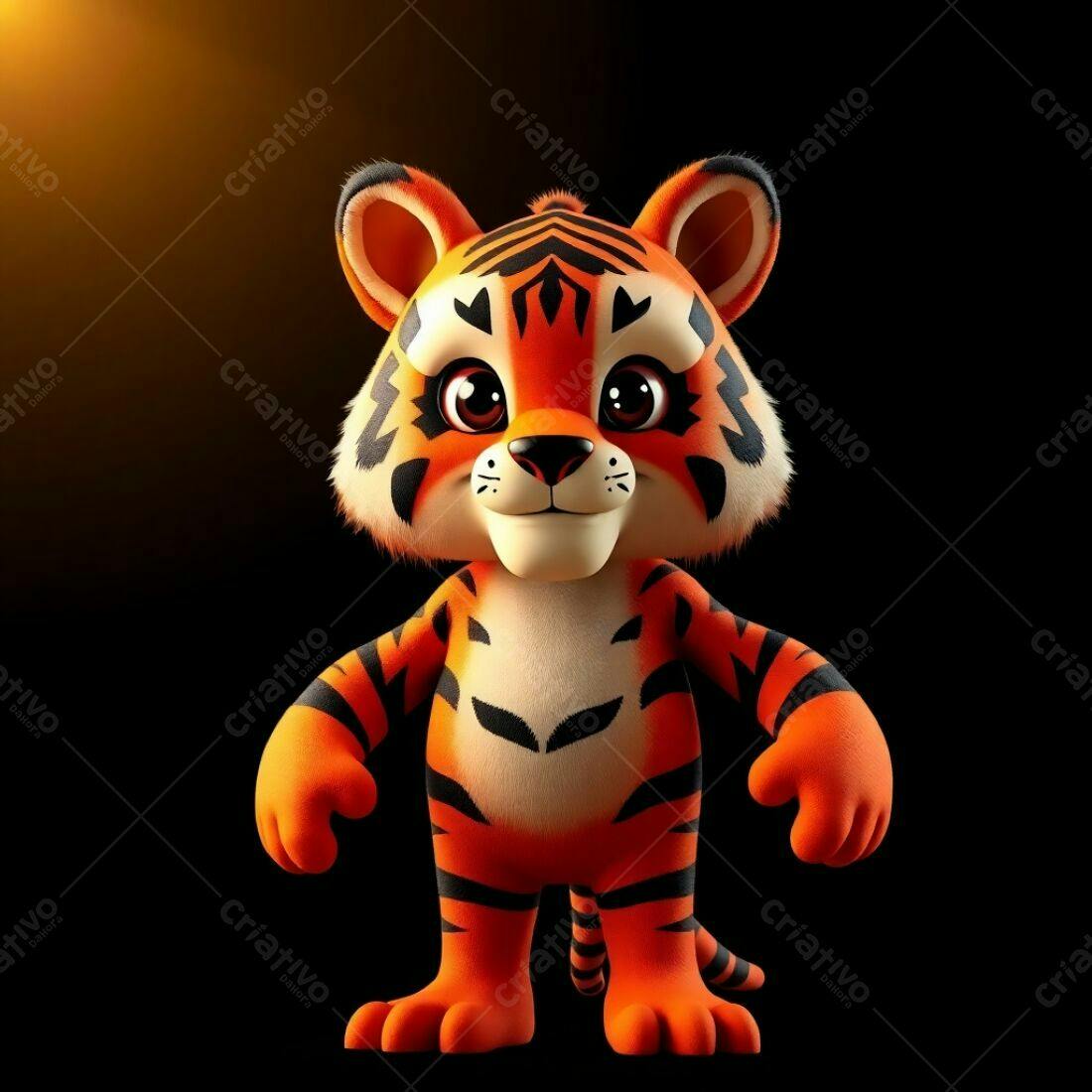 Tigre animado fofo fundo preto