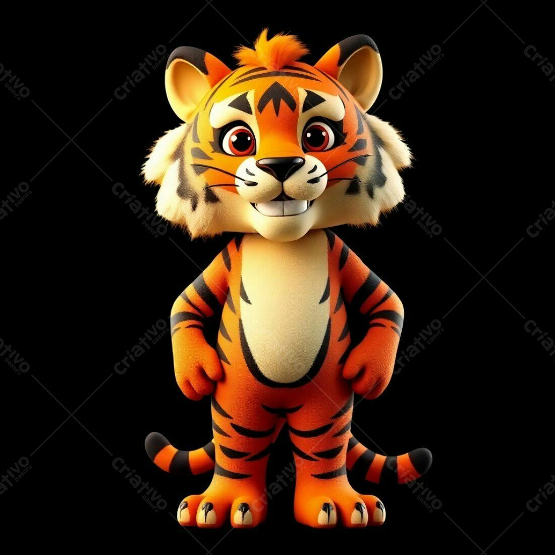 Tigre desenho animado fofo fundo preto