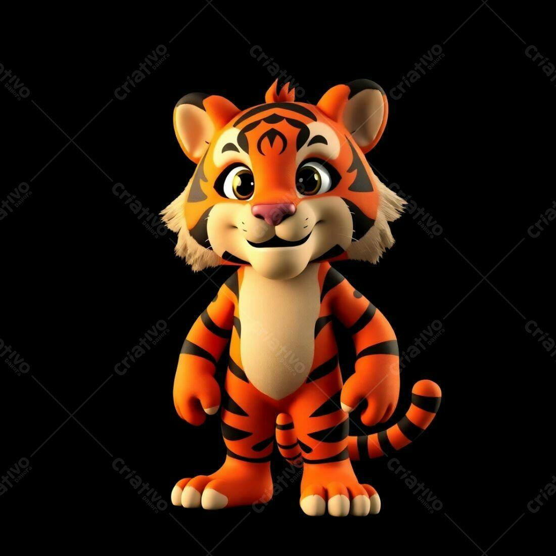 Tigre animado fofo fundo preto