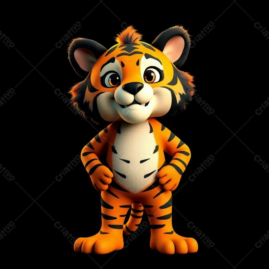 Tigre desenho animado fofo em fundo preto