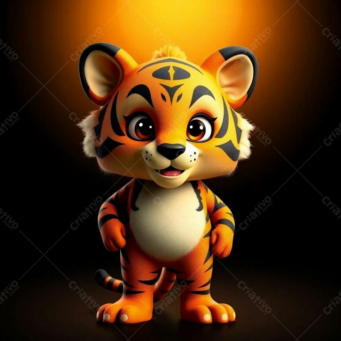 Tigre Bebê fofo em fundo dourado
