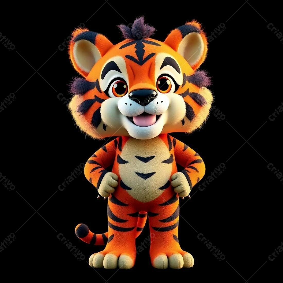 Tigre Cartoon fofo em fundo preto