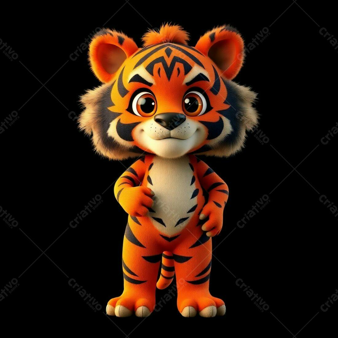 Tigre animado fofo em fundo preto