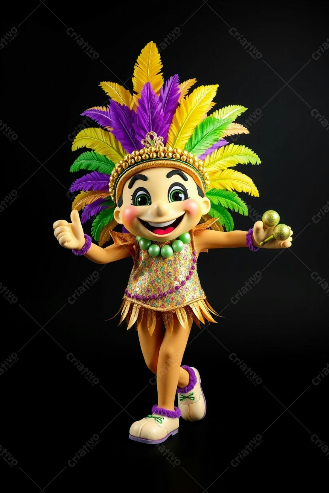 Mascote alegre em traje de carnaval