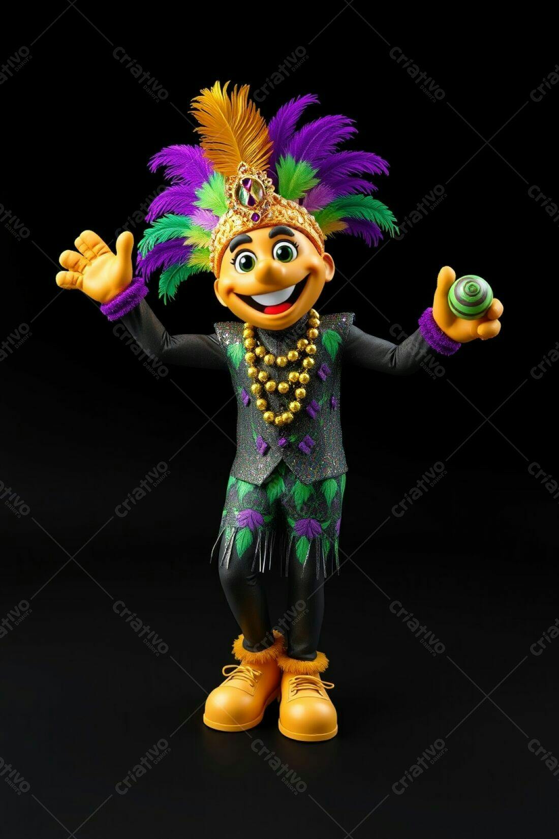 Mascote alegre em traje de carnaval