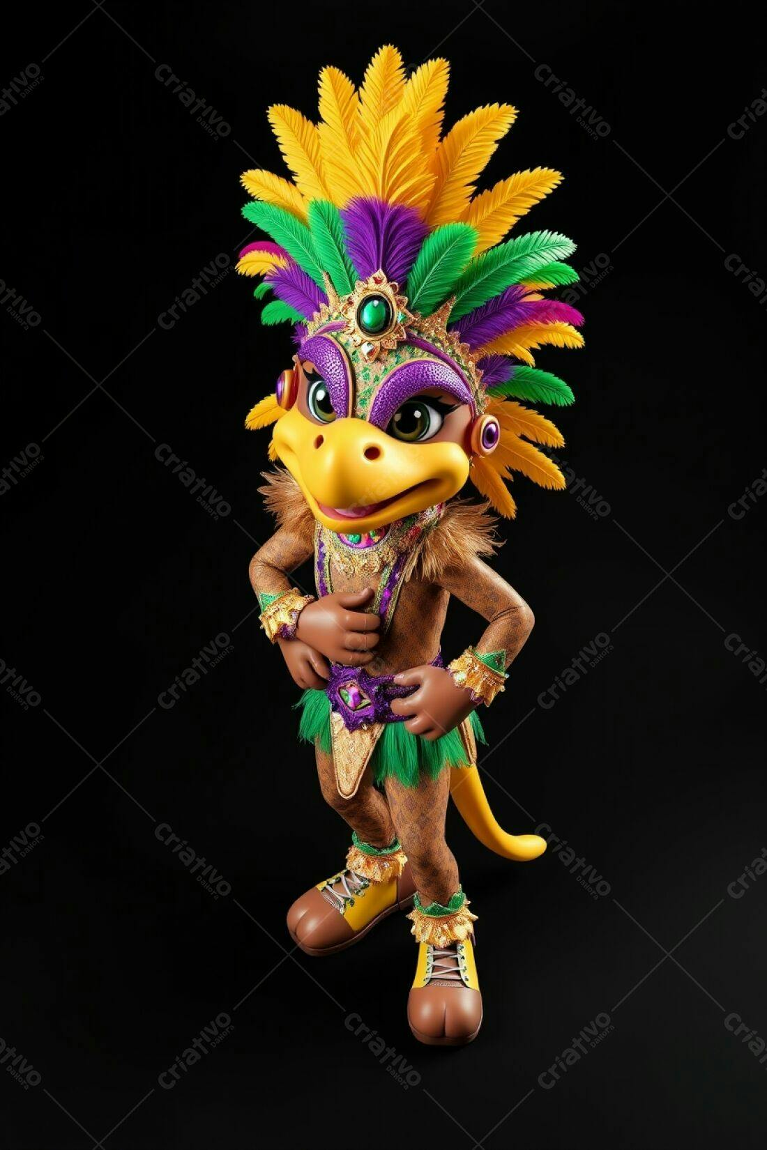 Mascote de réptil em traje de carnaval