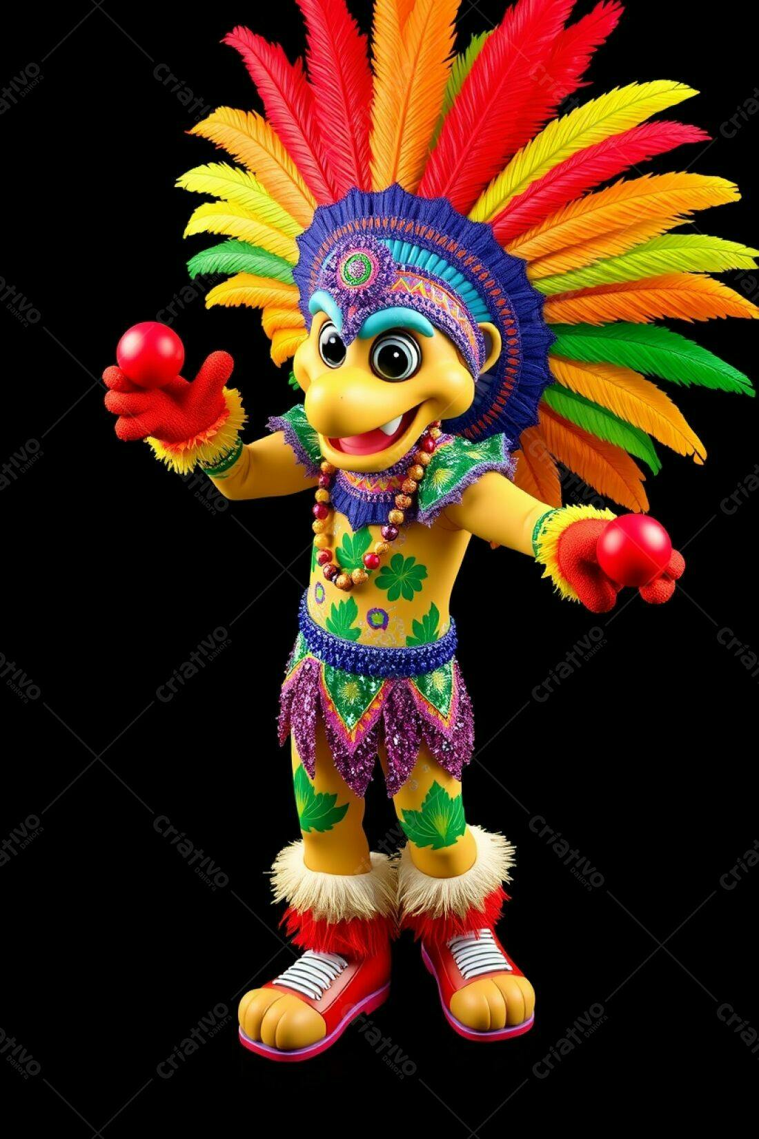 Mascote indígena jogando bolas coloridas