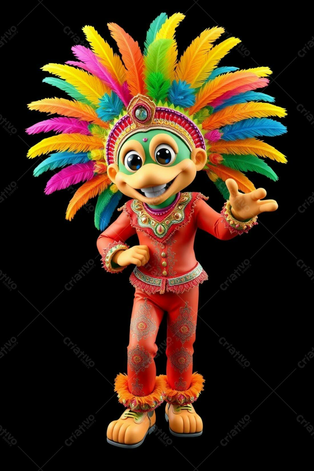 Mascote com fantasia colorida de Carnaval