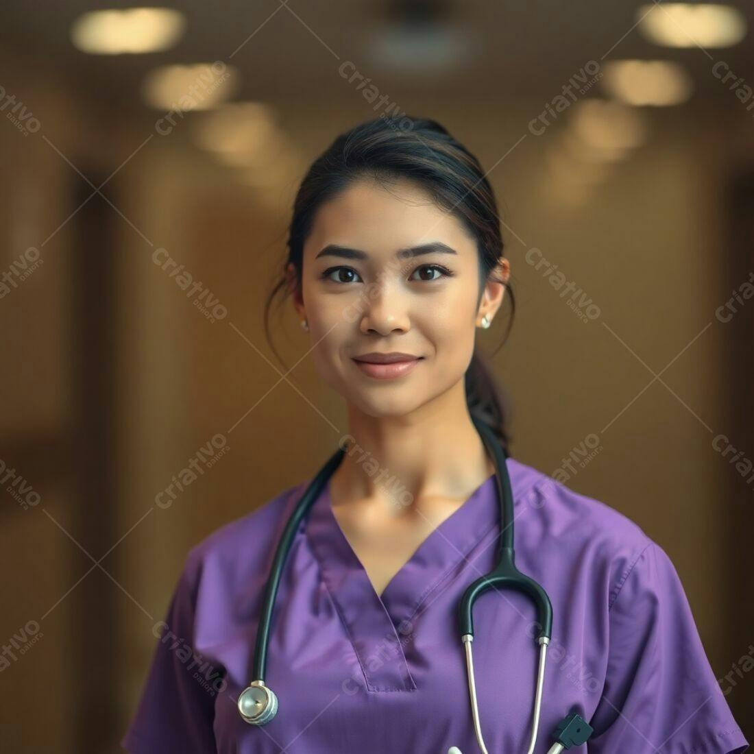Médica asiática sorridente com estetoscópio