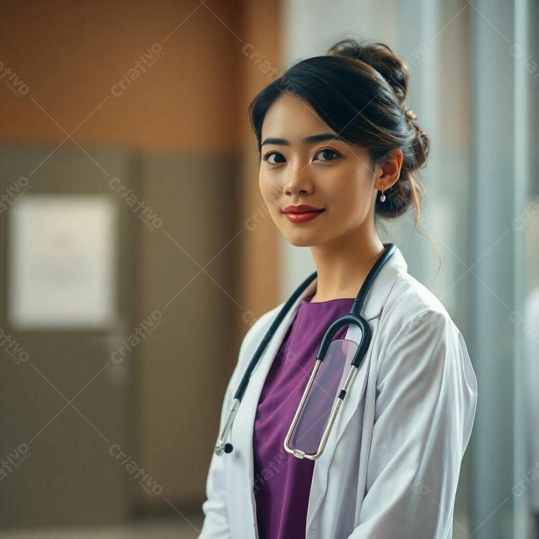 Médica asiática sorrindo em hospital