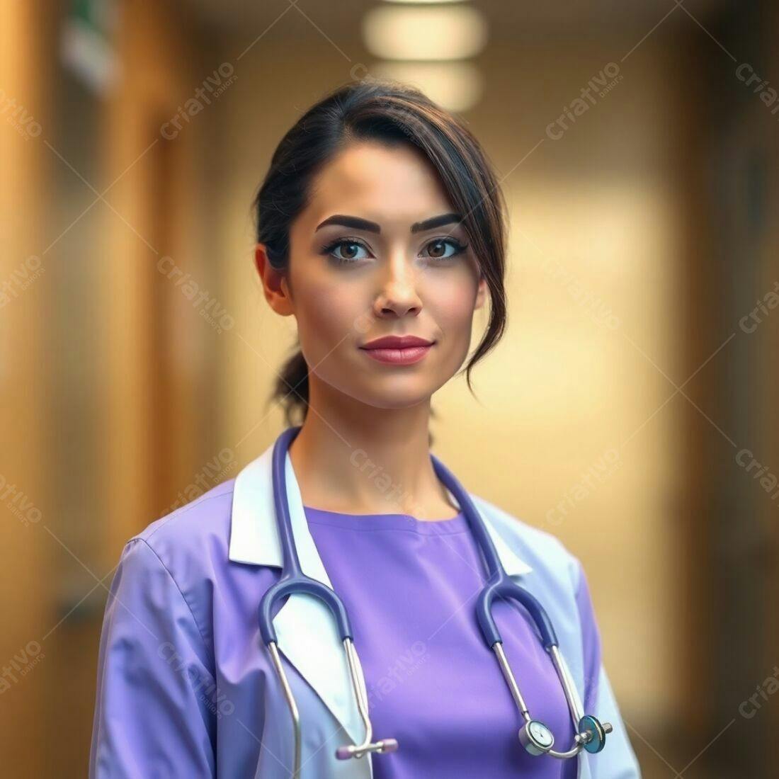 Médica confiante em corredor hospitalar
