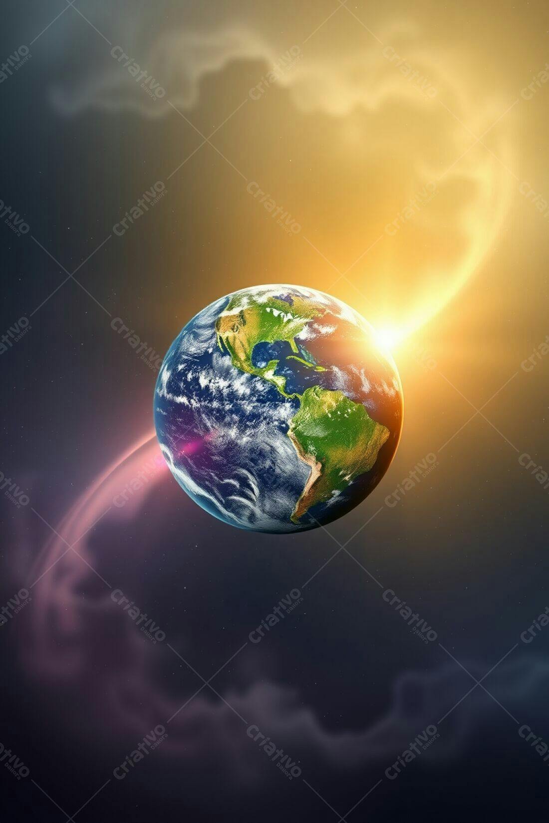 Planeta Terra vista do espaço com nascer do sol