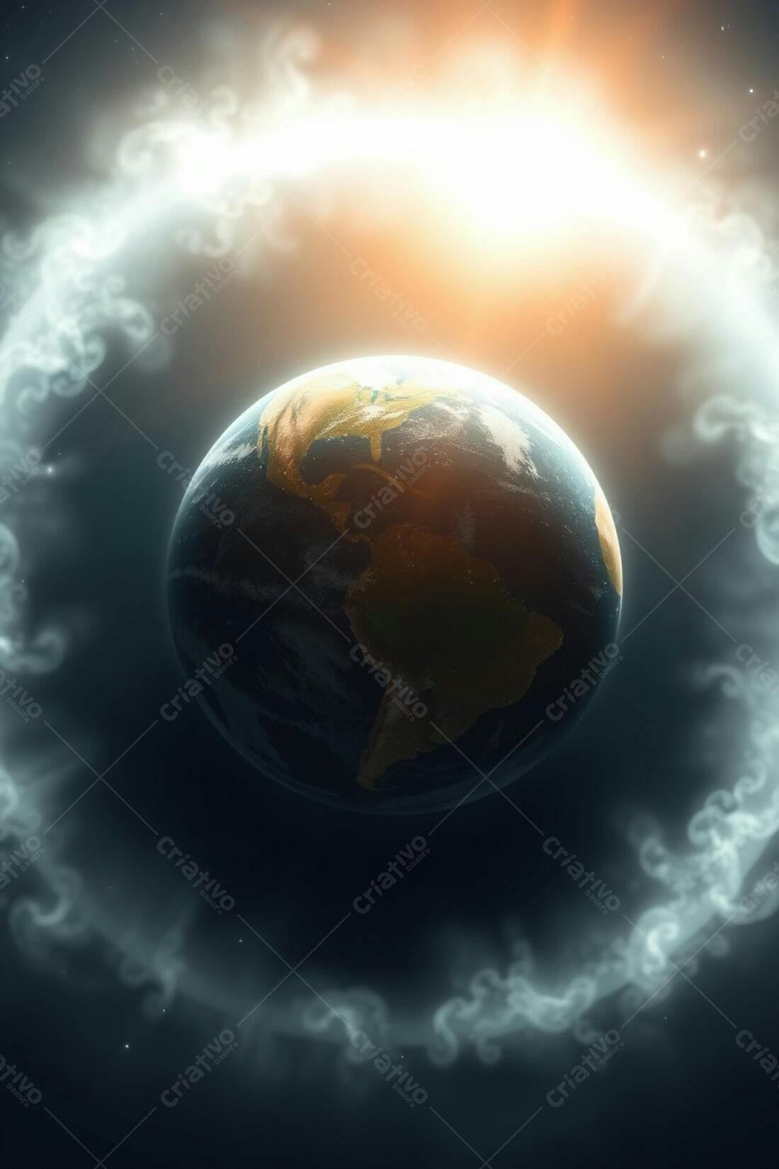Planeta Terra em névoa cósmica