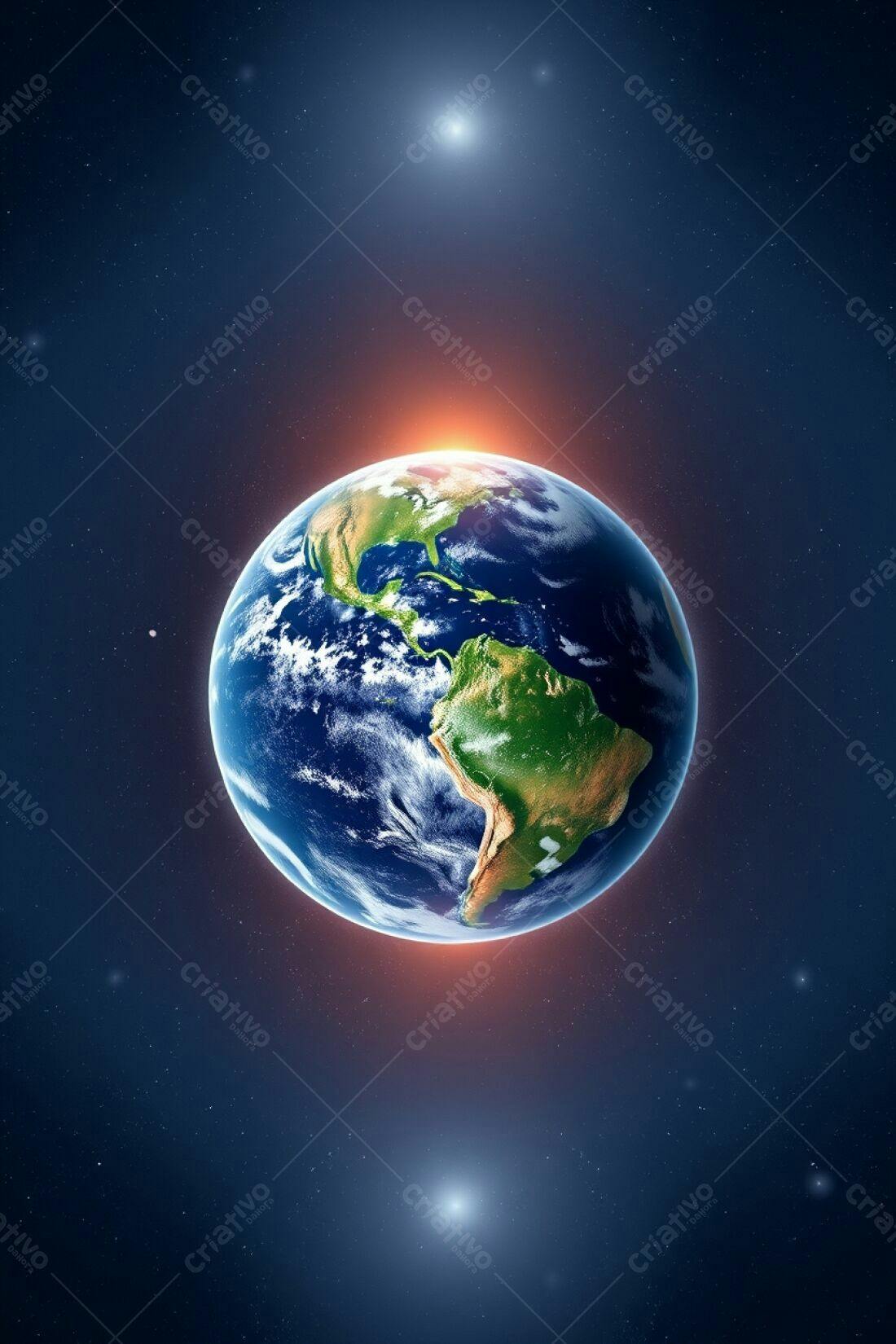Planeta Terra visto do espaço com tons azuis e verdes