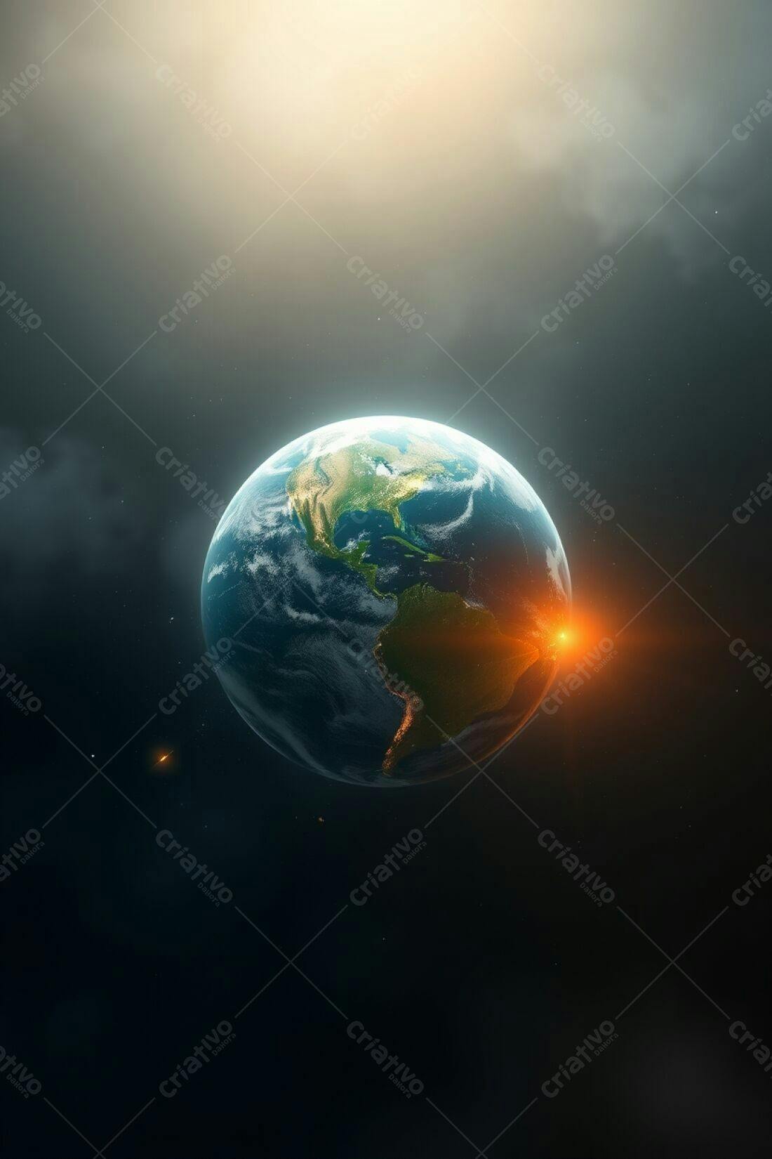 Planeta Terra visto do espaço com nascer do sol