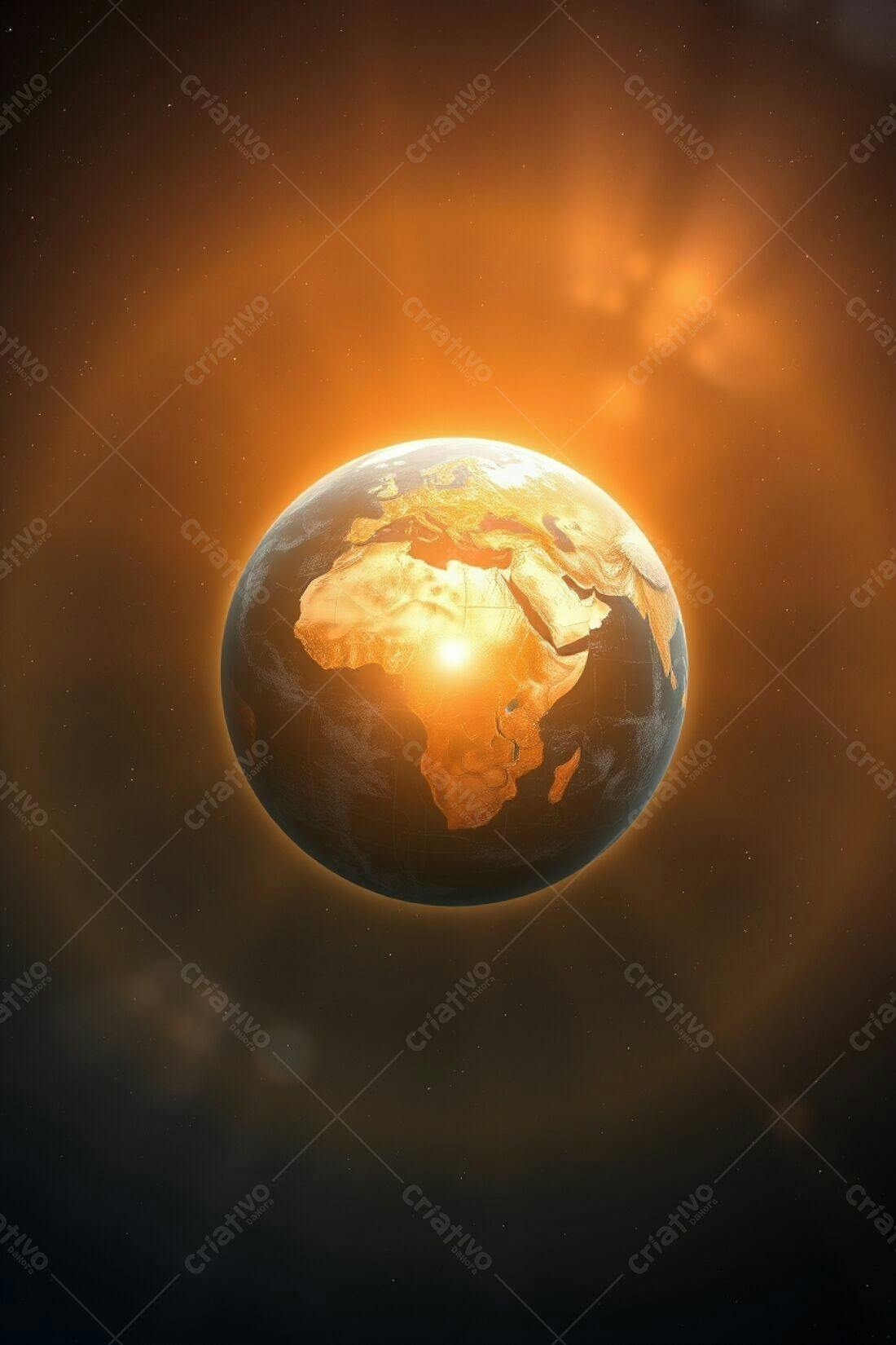 Planeta Terra dourado em espaço escuro