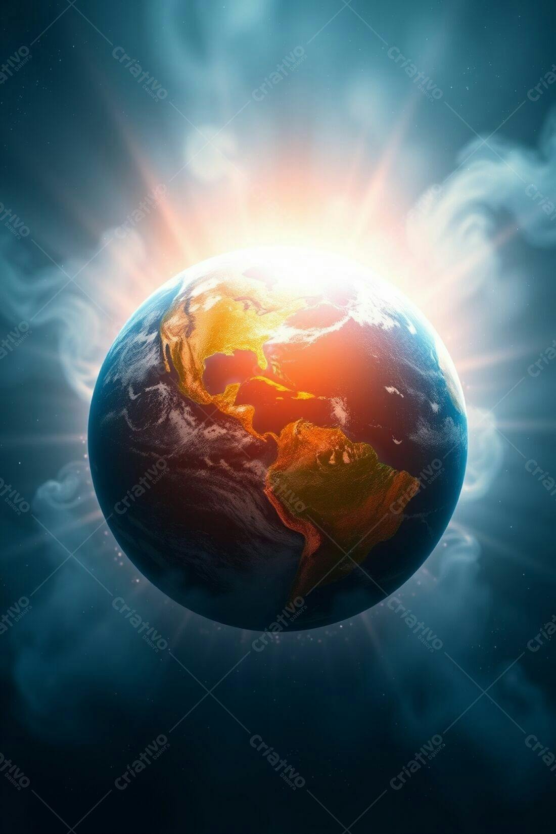 Planeta Terra com luz solar intensa