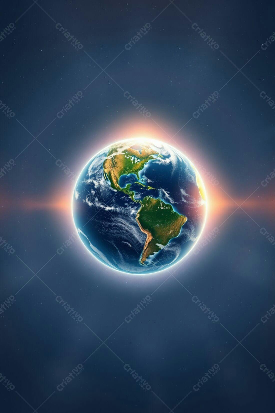 Planeta Terra vista do espaço com iluminação solar