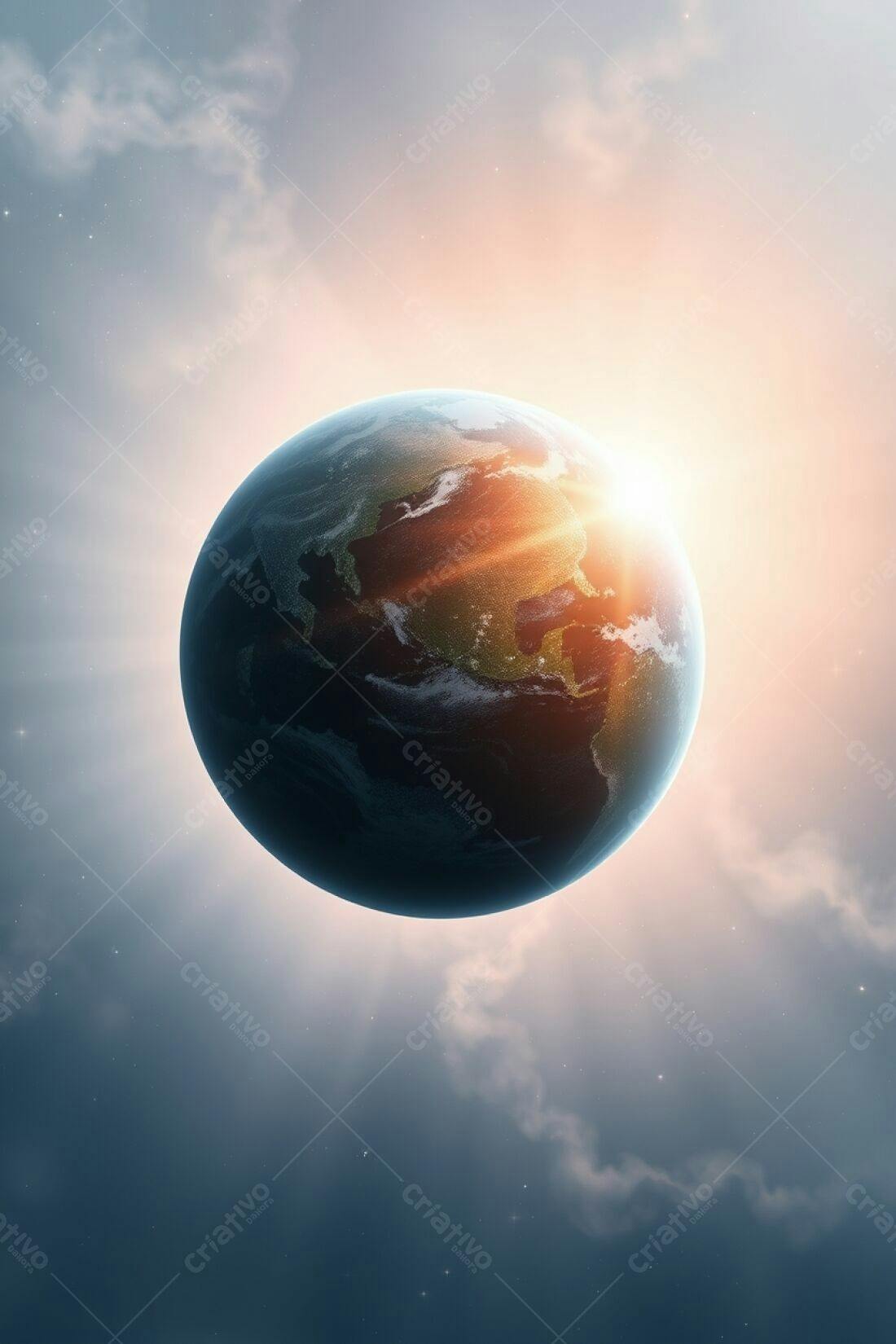 Planeta Terra visto do espaço ao amanhecer