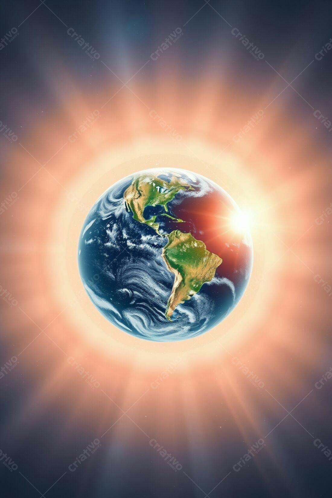 Planeta Terra com Sol nascente