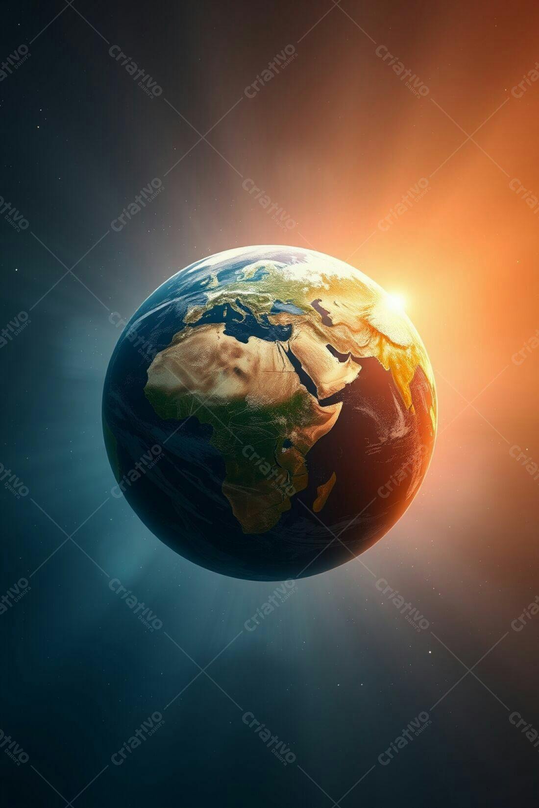 Planeta Terra vista do espaço ao amanhecer