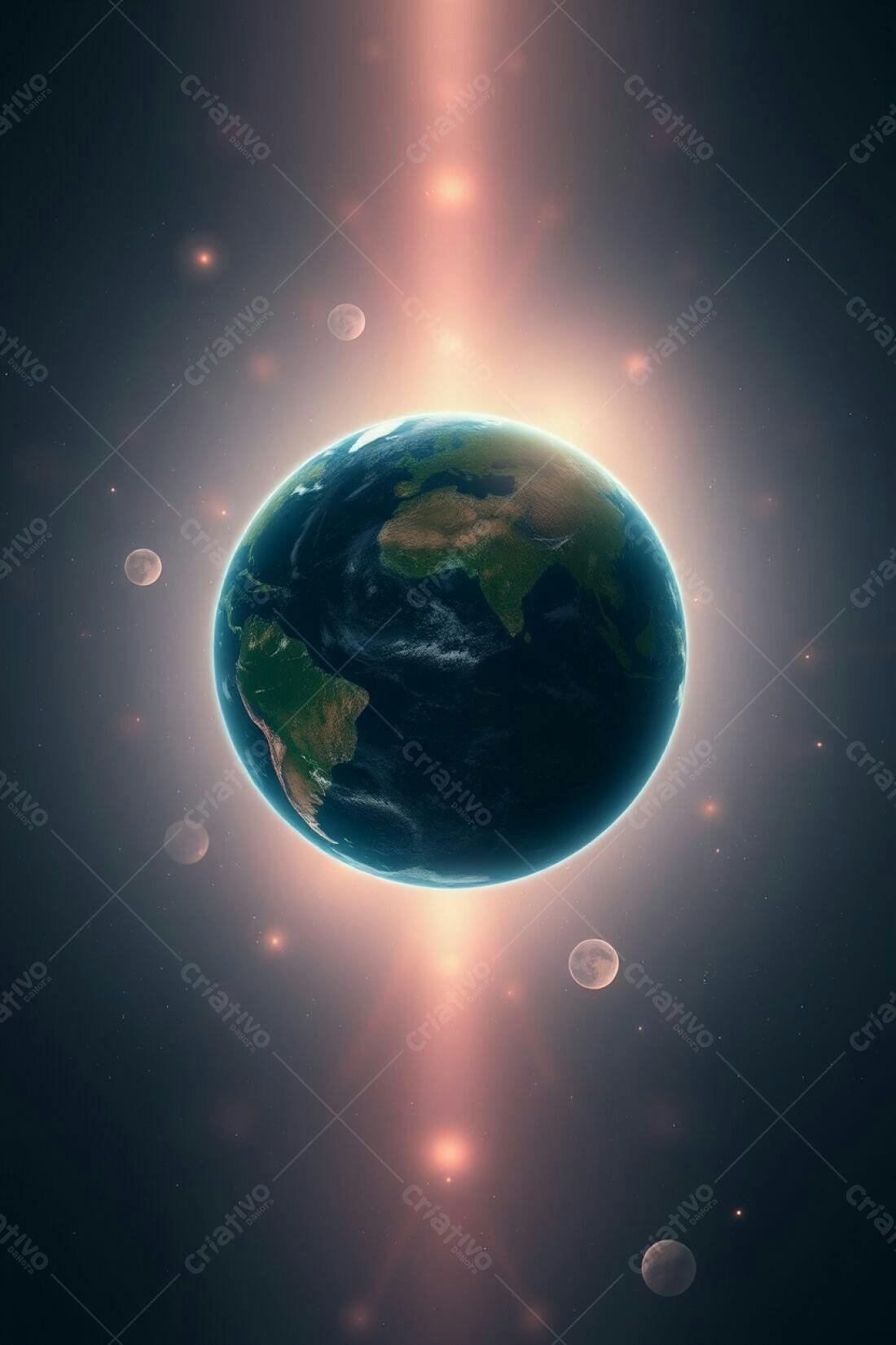 Planeta Terra no Espaço com Luas