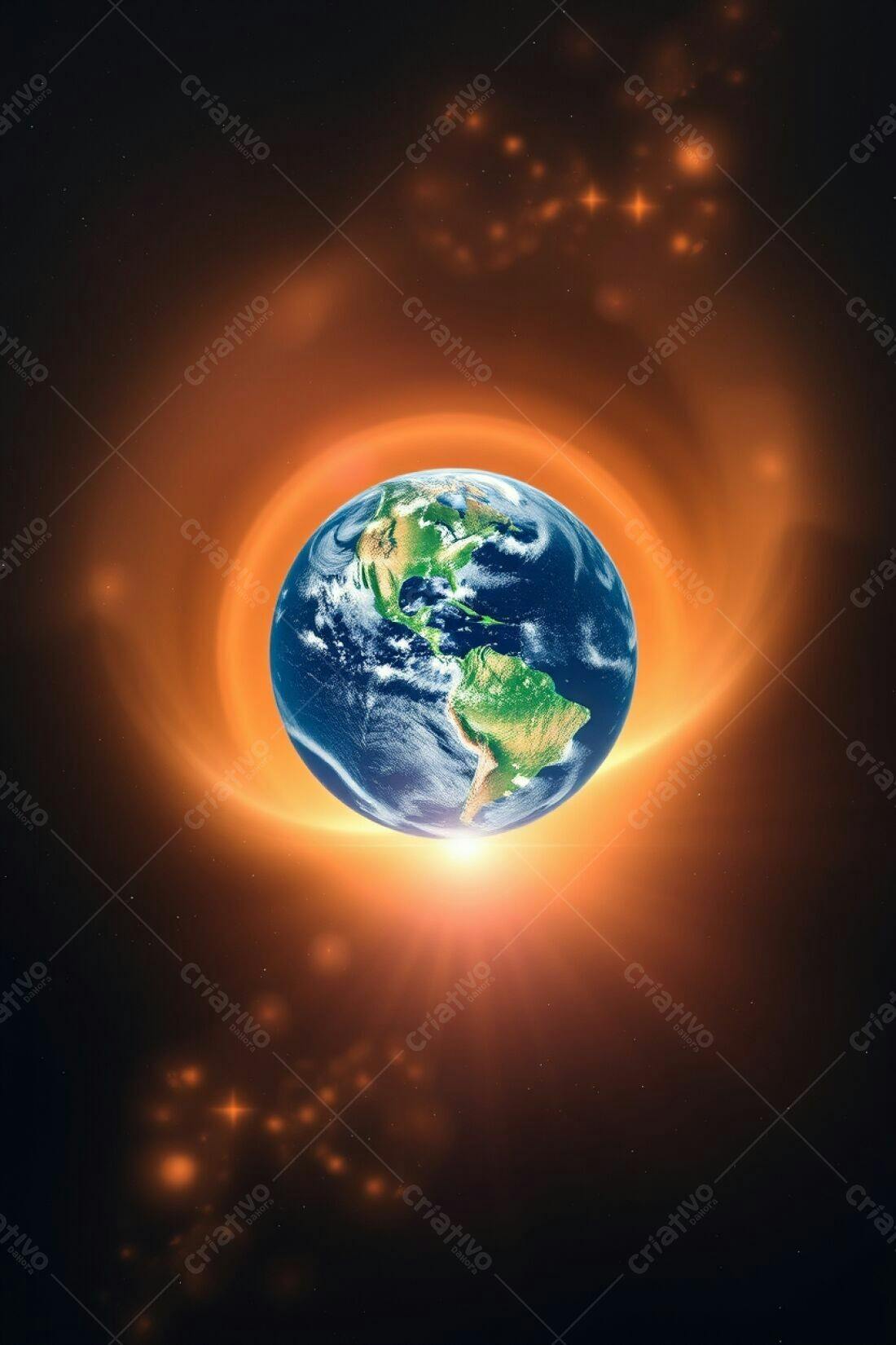 Planeta Terra em halo laranja espacial