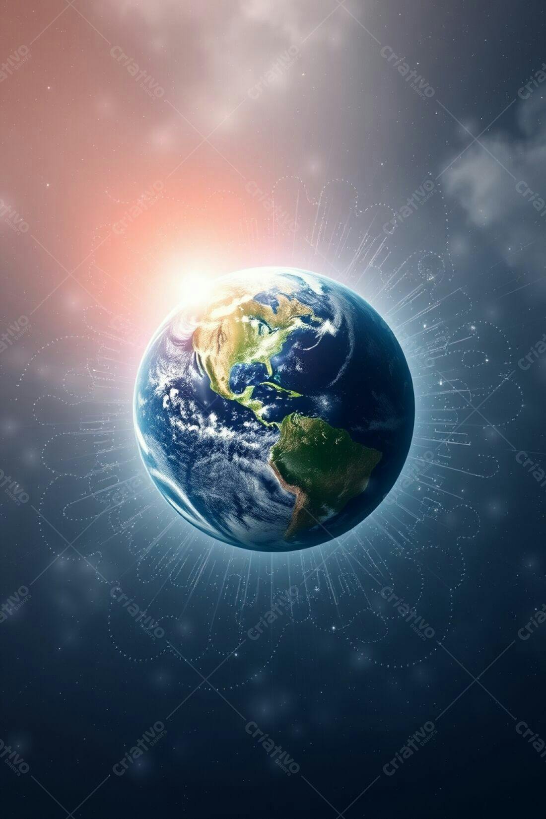 Planeta Terra com raios de luz e conexões