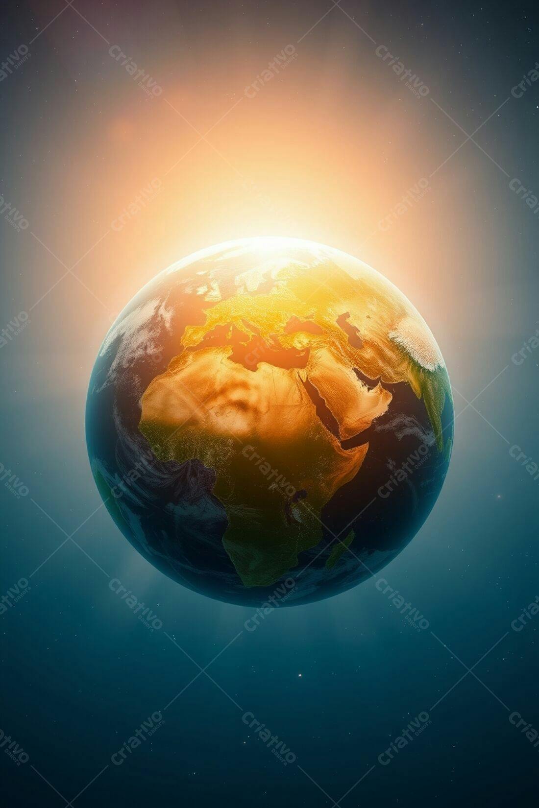 Planeta Terra vista do espaço com iluminação solar