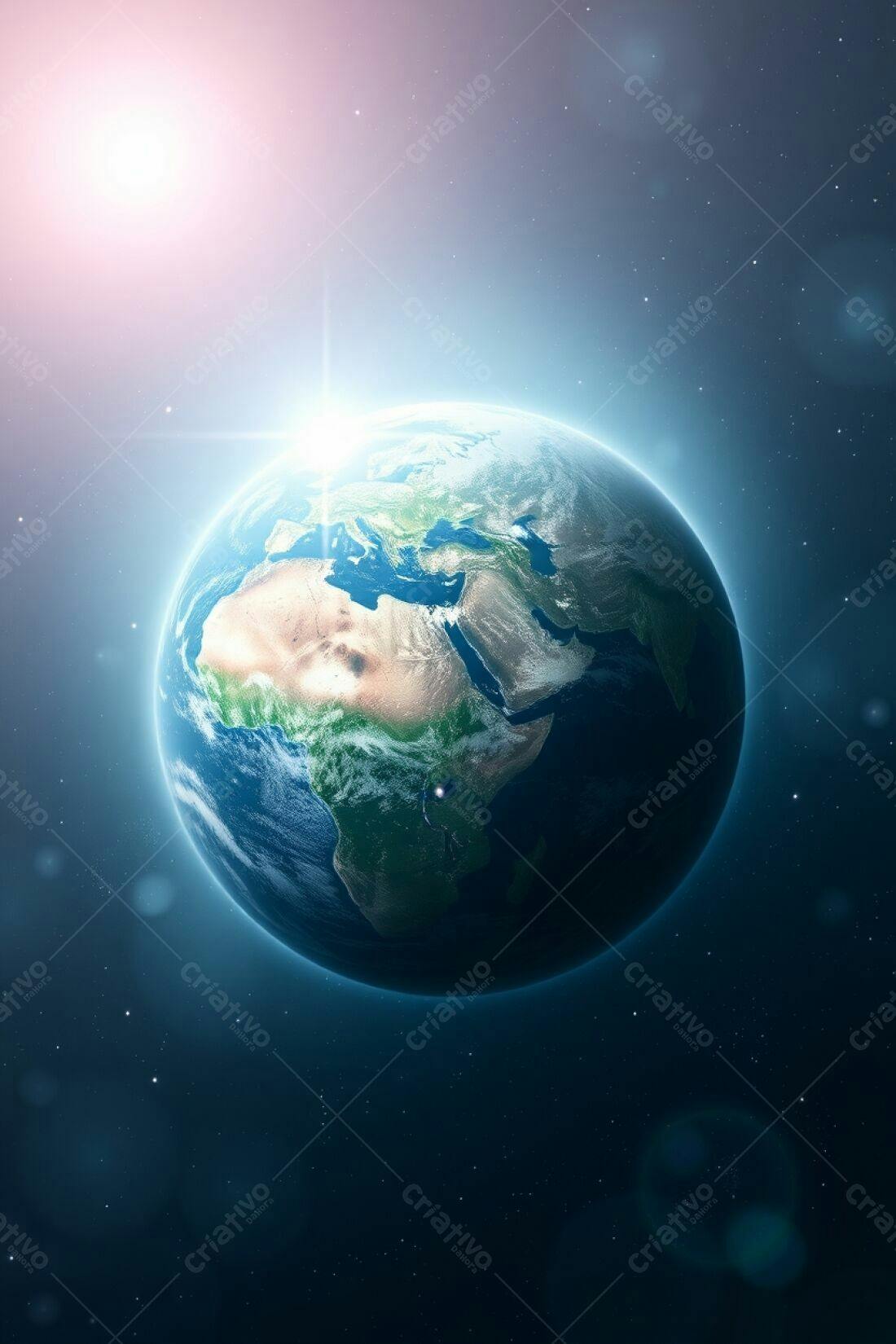 Planeta Terra vista do espaço com brilho solar