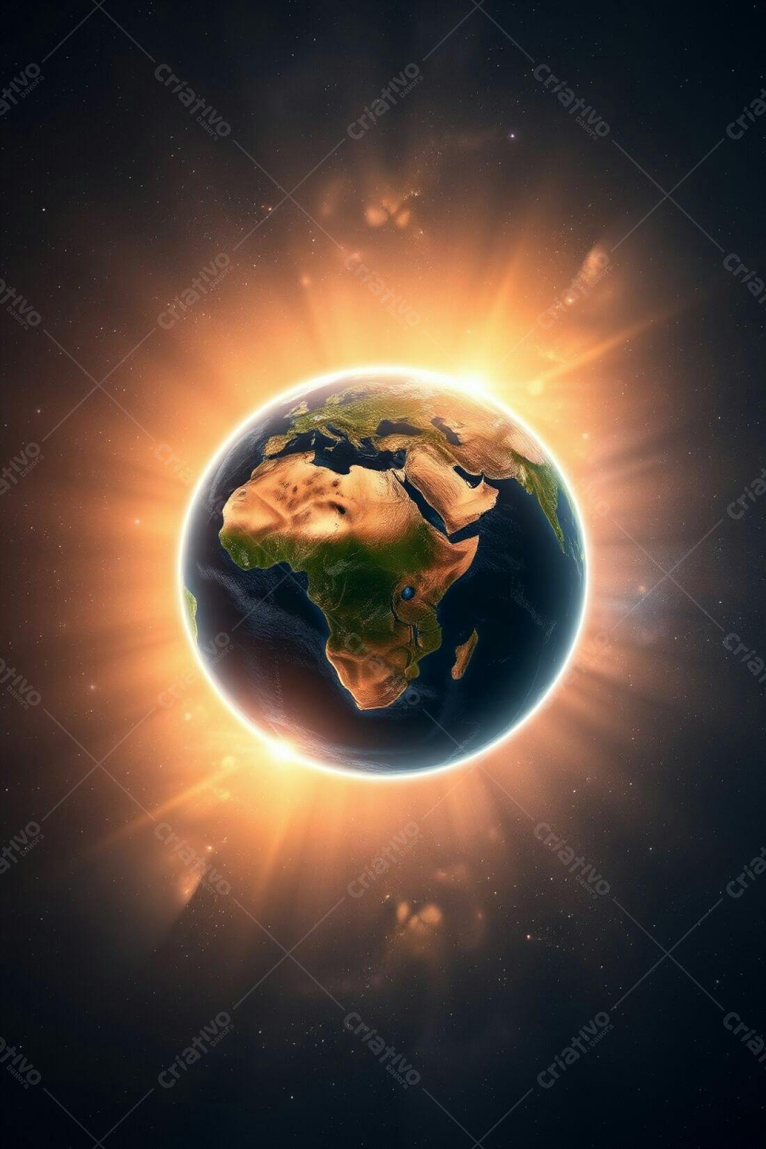 Planeta Terra com raios de sol