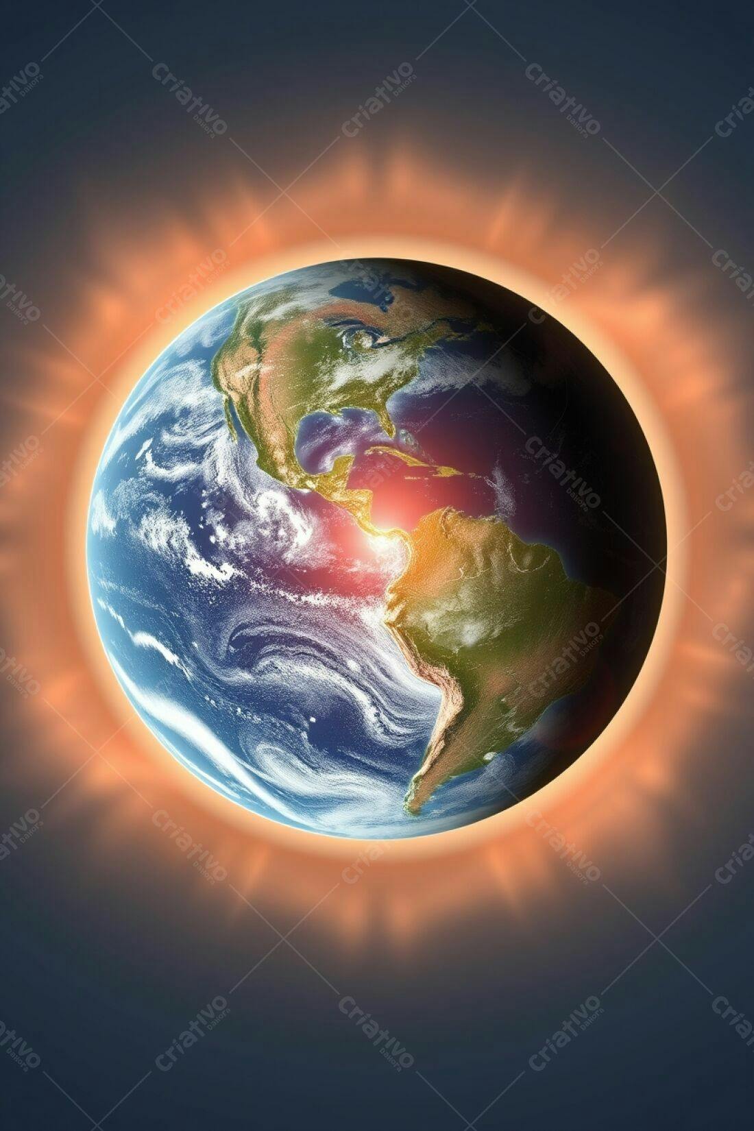 Planeta Terra com halo laranja