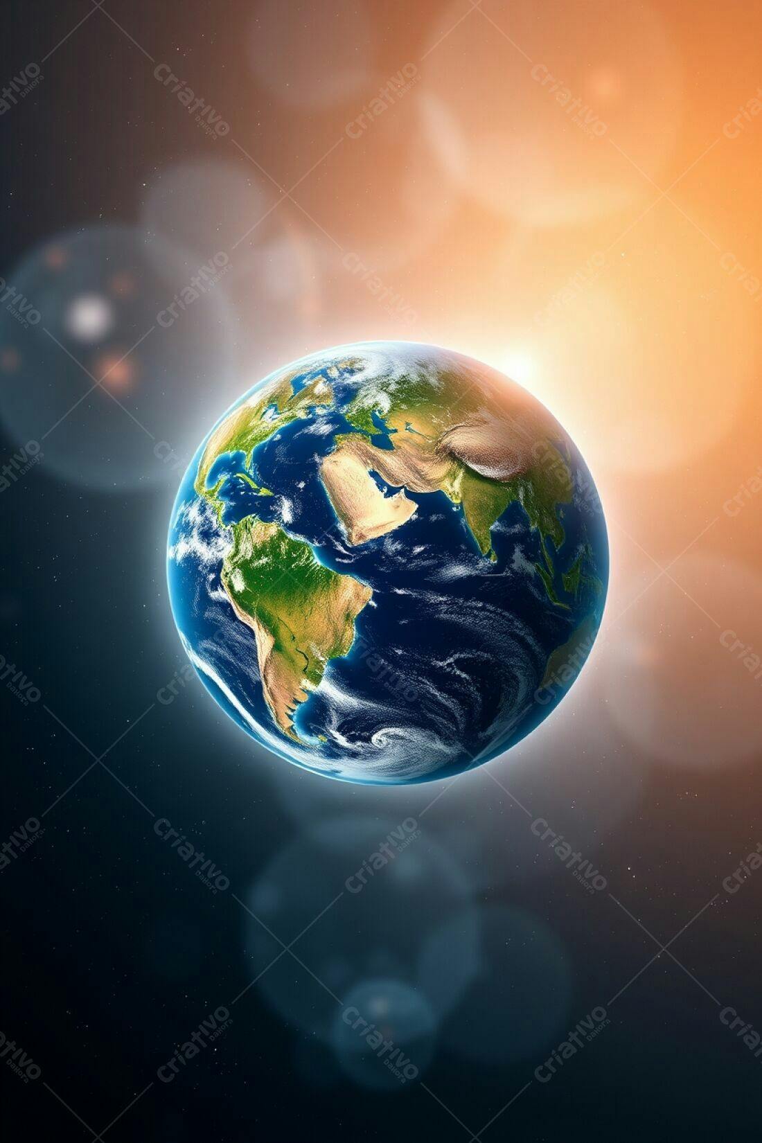 Planeta Terra vista do espaço com tons laranja