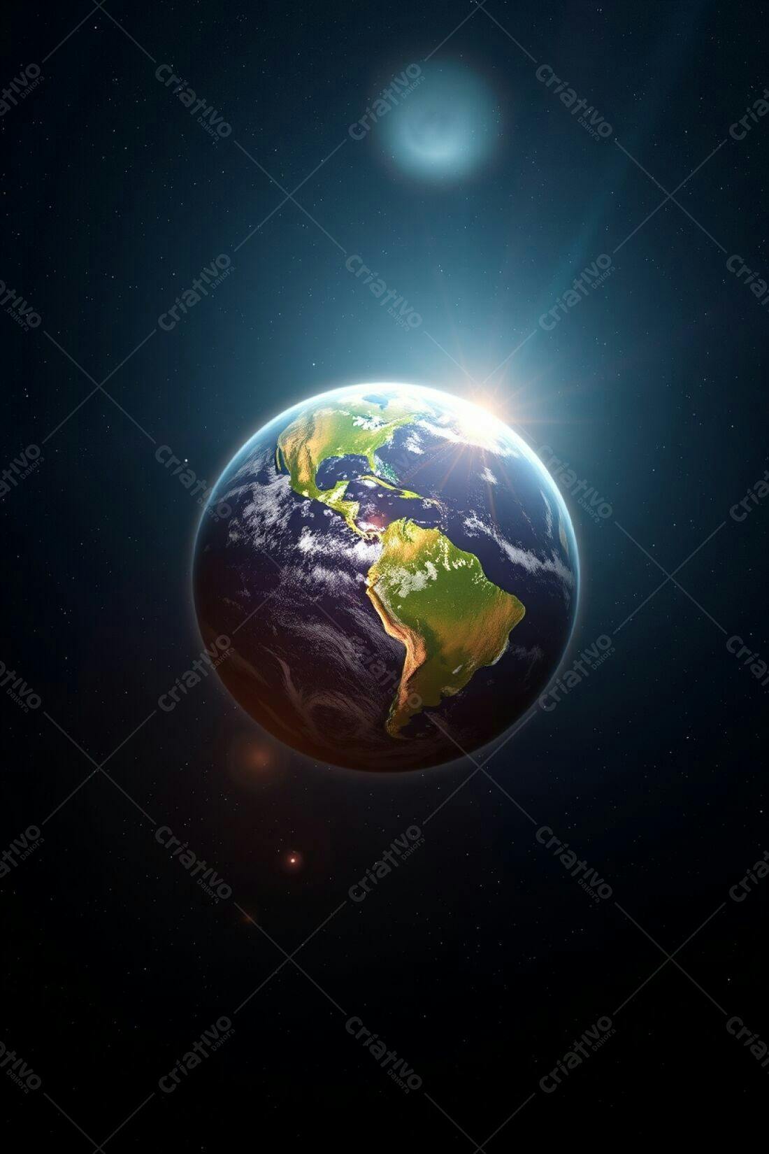Planeta Terra vista do espaço com nascer do sol