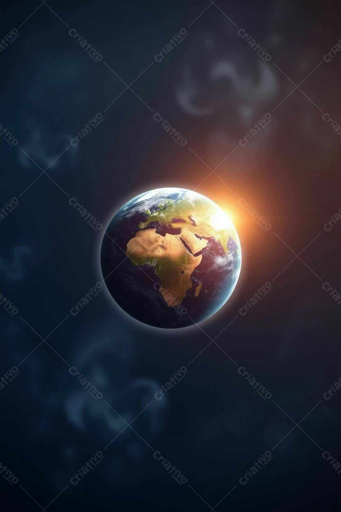 Planeta Terra vista do espaço com iluminação solar