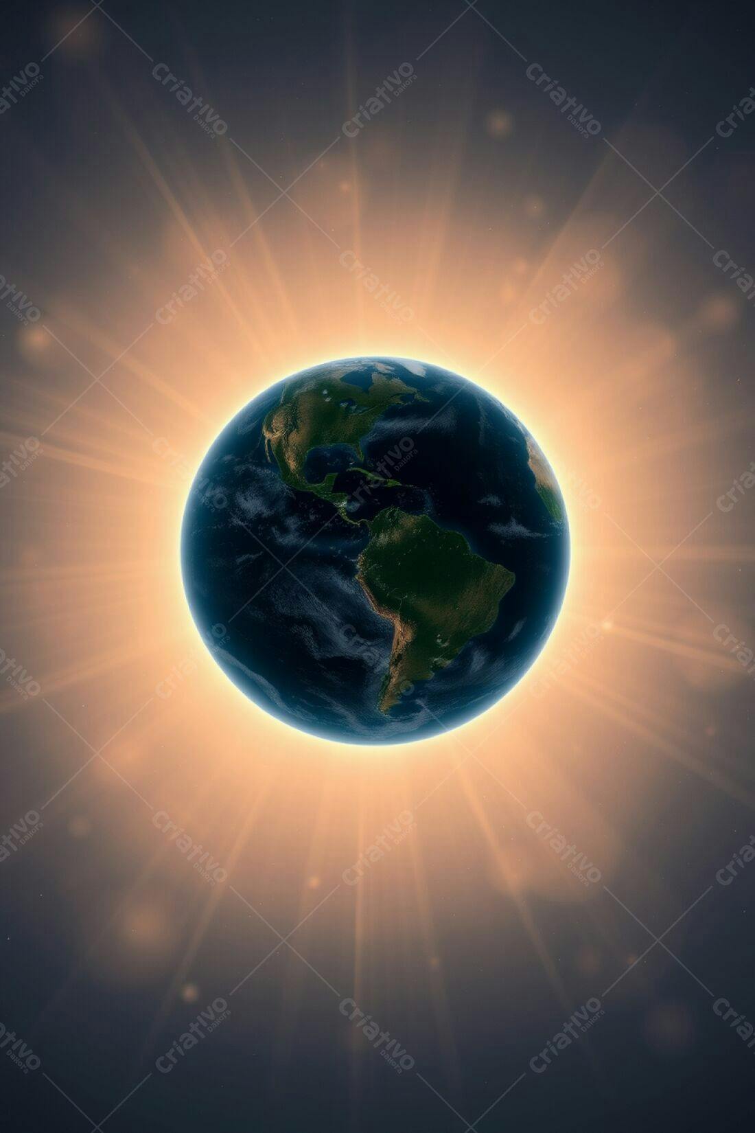 Planeta Terra com Raios de Luz