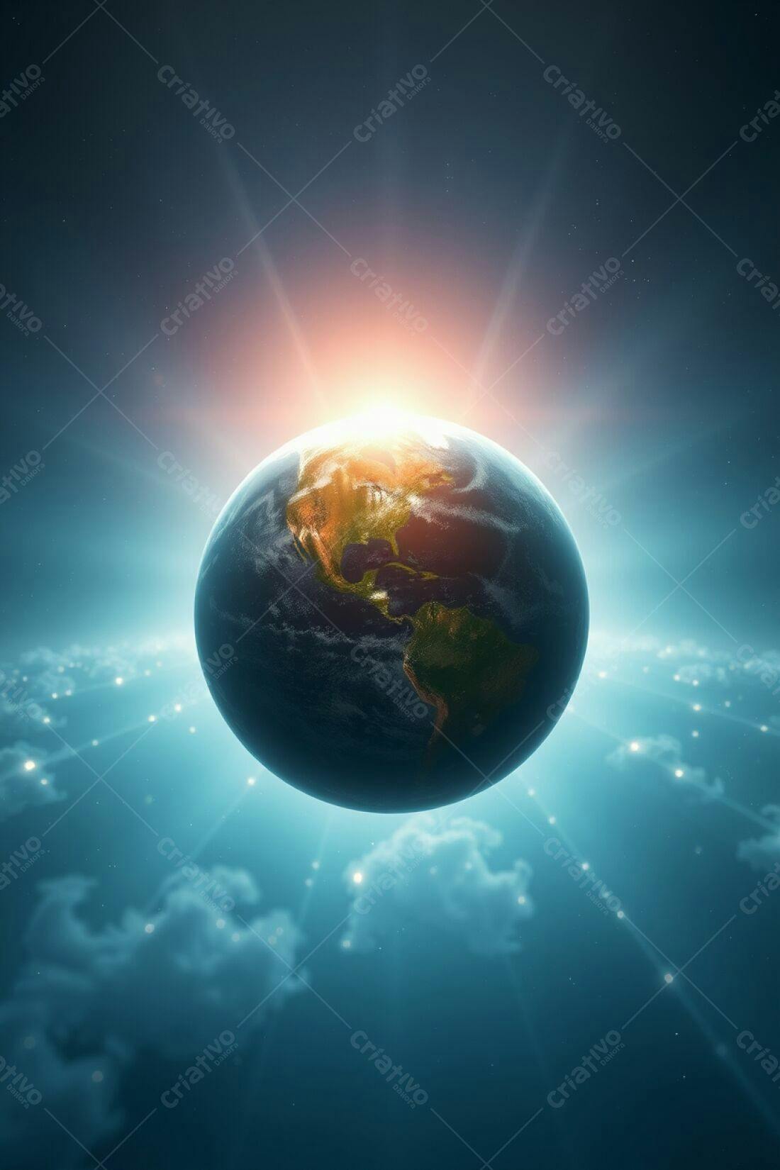 Planeta Terra com raios de sol