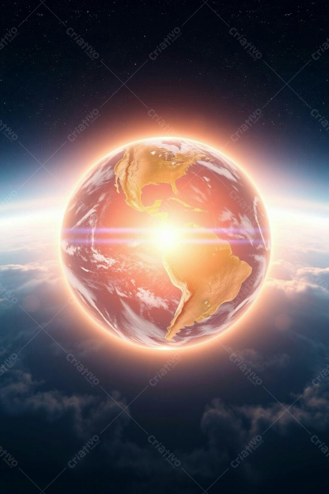 Planeta Terra com luz solar intensa