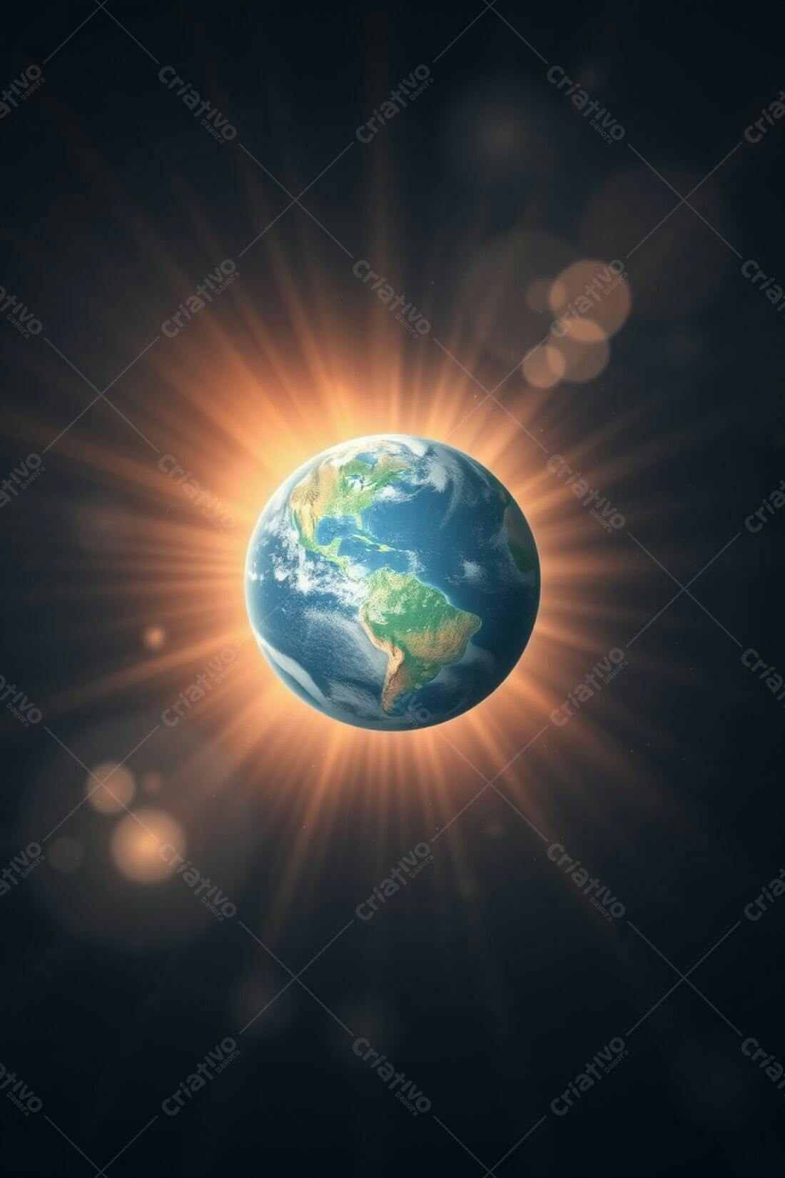 Planeta Terra com Raios de Luz