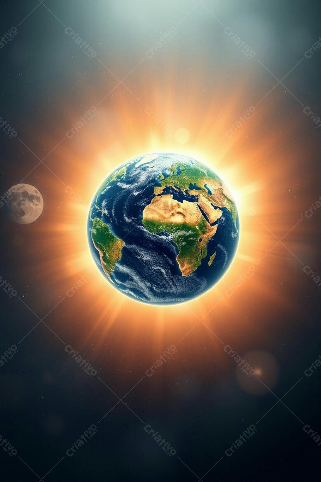 Planeta Terra com luz solar intensa