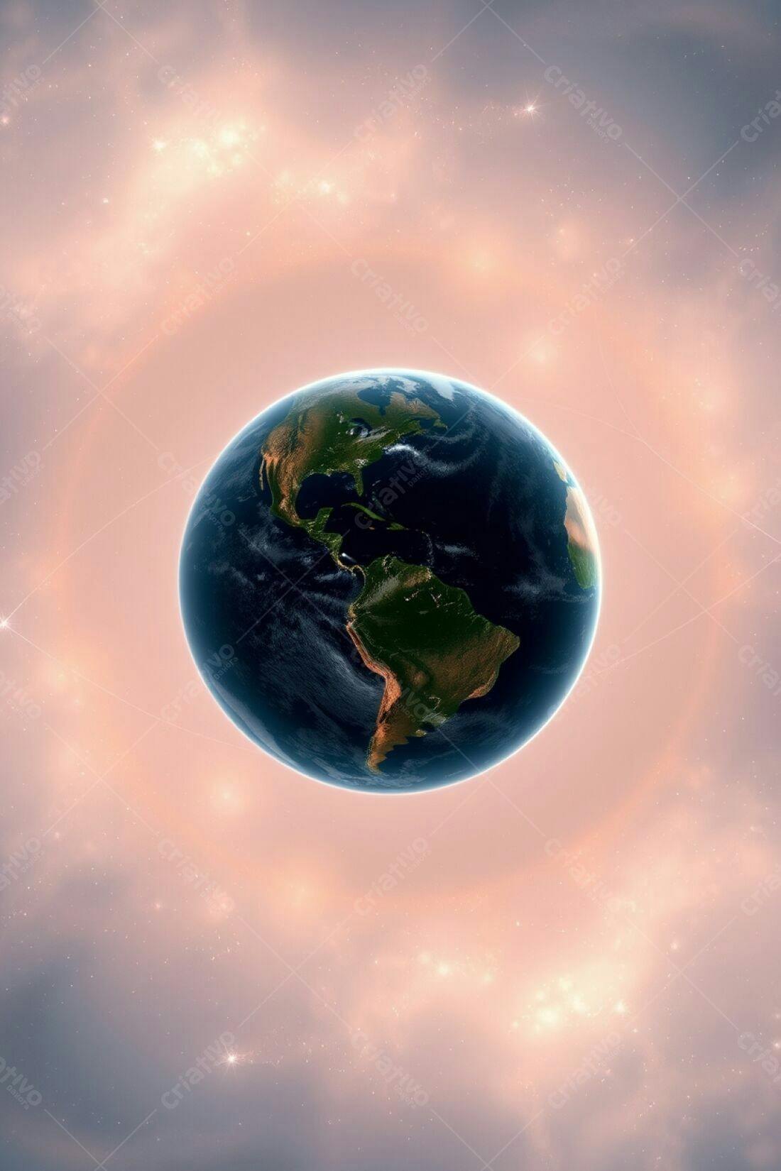 Planeta Terra visto do espaço tons rosa